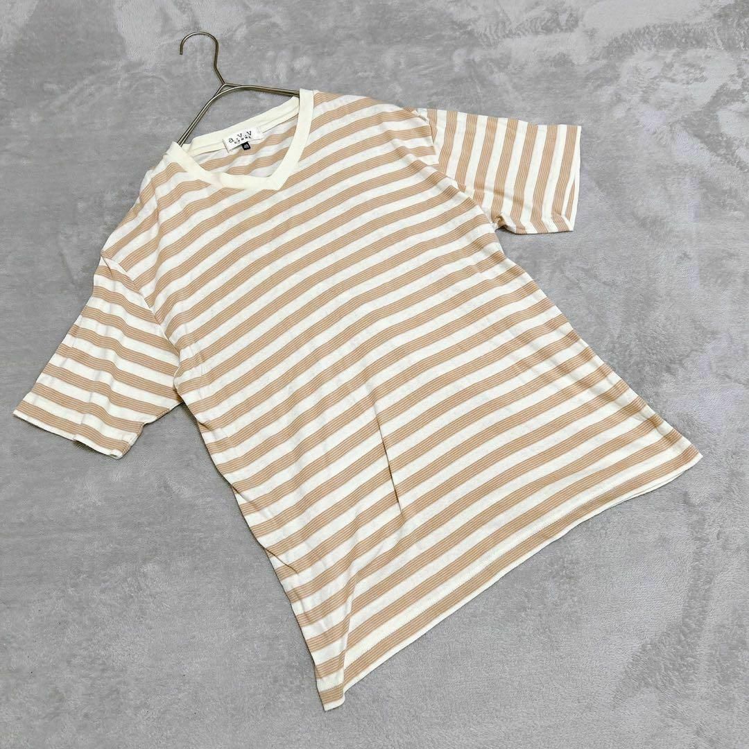 【a.v.v HOMME】アーヴェヴェオム(48) ボーダー 半袖 Vネック Tシャツ トップス拍卖