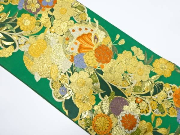 ys7237025; 宗sou 丸紋に蝶・草花模様織り出し袋帯(材料)【アンティーク】【着】拍卖