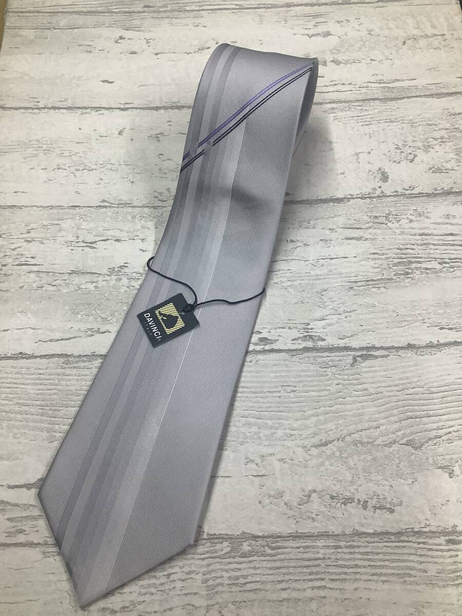 新品未使用 DAVINCI ダヴィンチ 見事なシルバータイ シルク100%ネクタイ お洒落柄 結婚式 パーティにも★拍卖