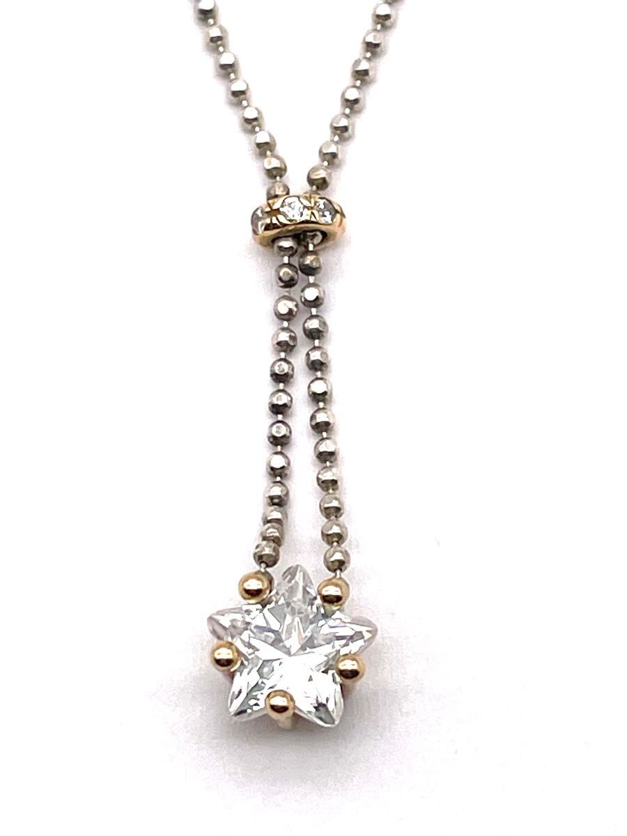 STAR JEWELRY スタージュエリー K14YG SILVER925 ジルコニア ループ ネックレス拍卖