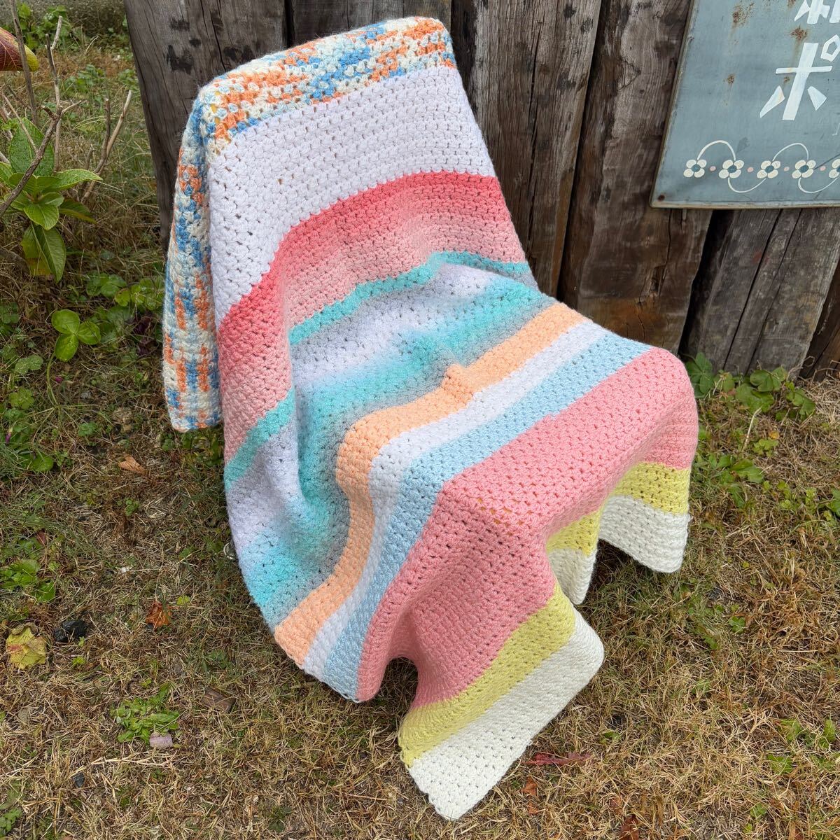 【USA vintage】granny blanket グラニーブランケット 膝掛け パステルカラー拍卖