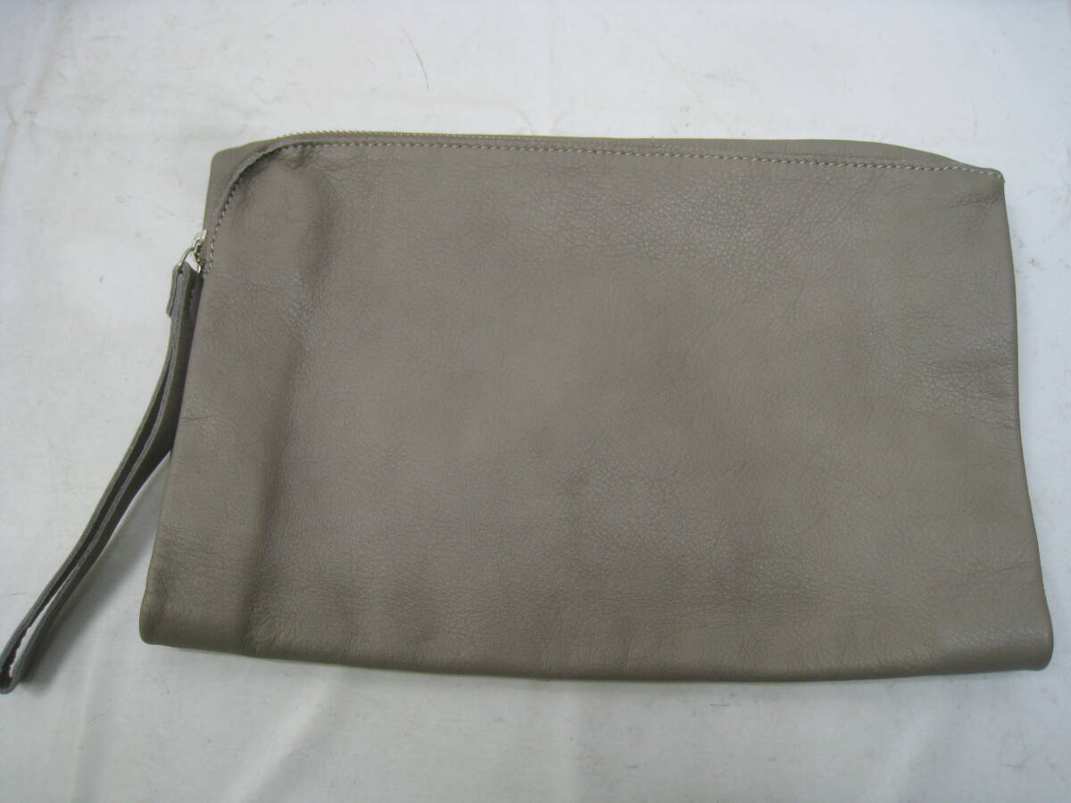 イタリア製 VERA PELLE ベラペレ レザーバッグ クラッチバッグ 本革 グレー系 グレージュ拍卖