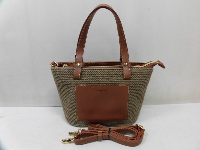 PASSE-DIX パスディス 2WAY ハンドバッグ ショルダーバッグ かばん ベージュ×ブラウン 茶 ショルダーストラップ取外し可能拍卖