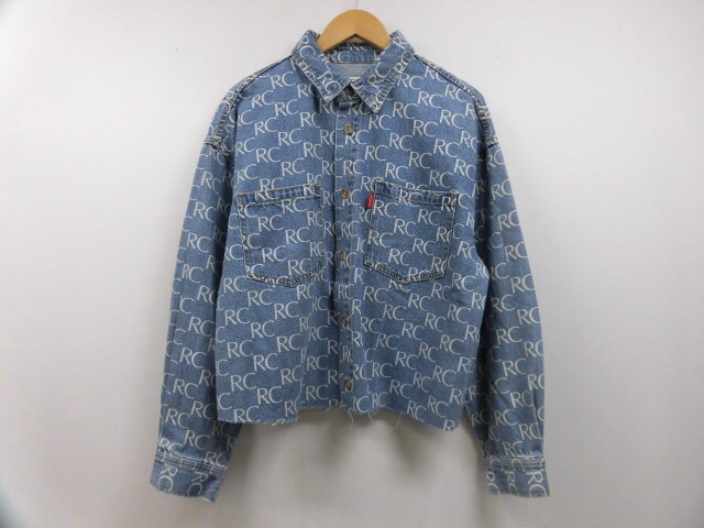 RODEO CROWNS ロデオクラウンズ RCWB RC ロゴ総柄 ショート丈 デニムジャケット Gジャン ジージャン 裾切りっぱなし ブルー 青 F拍卖