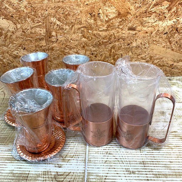 送料無料◆ COPPER 純銅製食器まとめ売り タンブラー コースター 取っ手付きグラス アンティーク コレクション 未使用保管品 現状品拍卖
