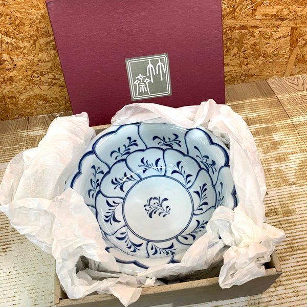 送料無料◆三洋陶器 龍峰窯 盛鉢 なずな盛鉢 紙箱入り 未使用保管品 中古品ランクS(新品同様)拍卖