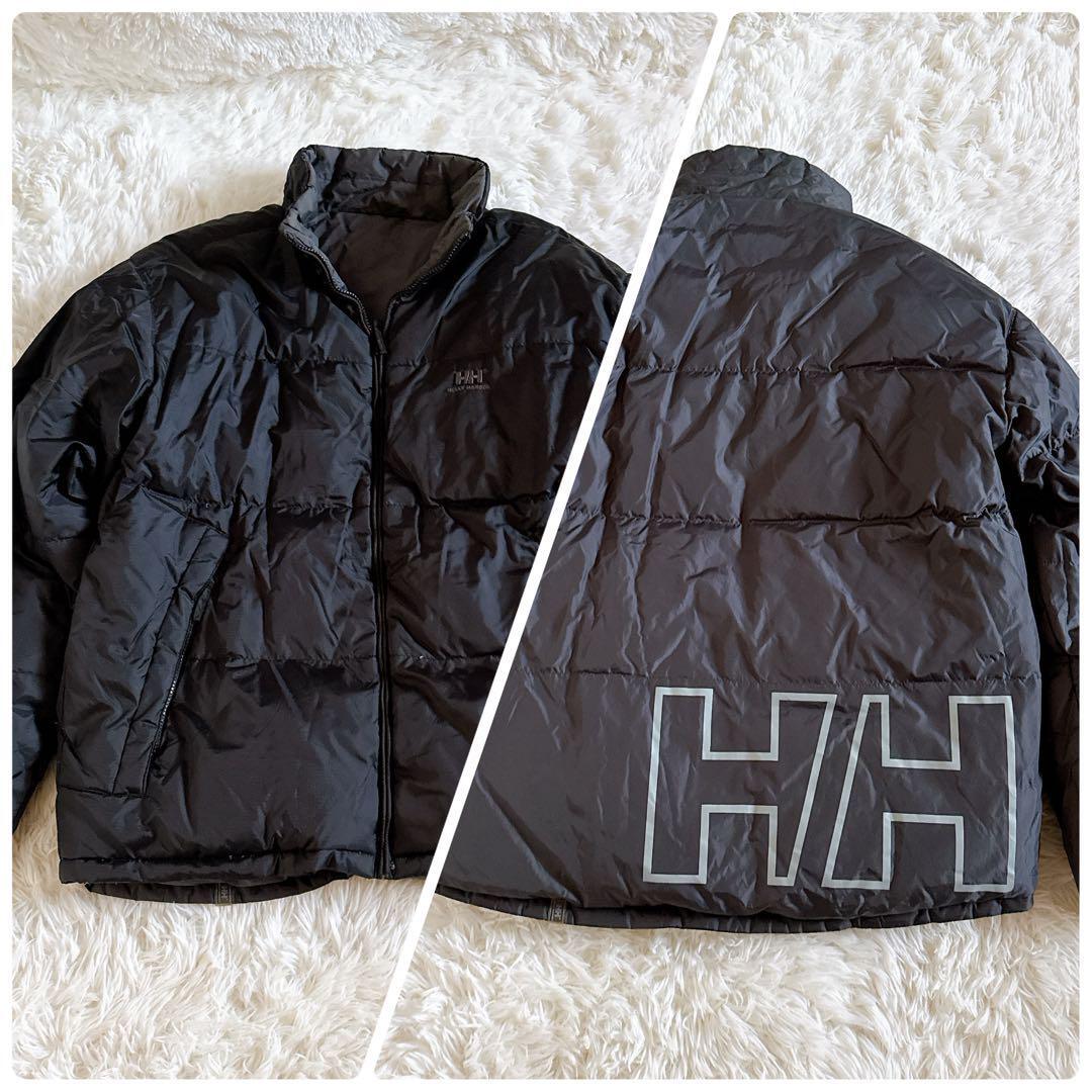 Helly Hansen ヘリーハンセン リバーシブル ダウンジャケット アウター 厚手 ビッグロゴ Lサイズ 黒 グレー拍卖