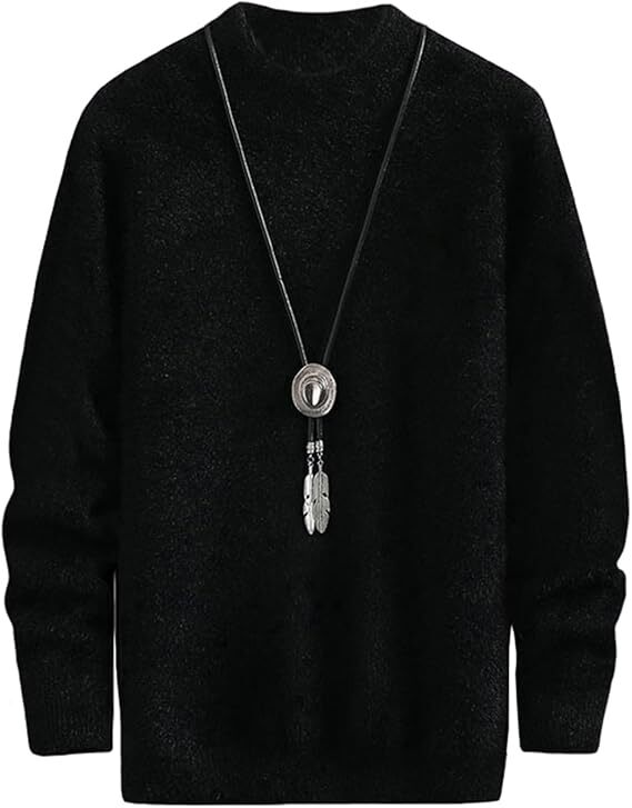 セーター メンズ 秋冬 厚手おしゃれ 無地 ブラック L拍卖