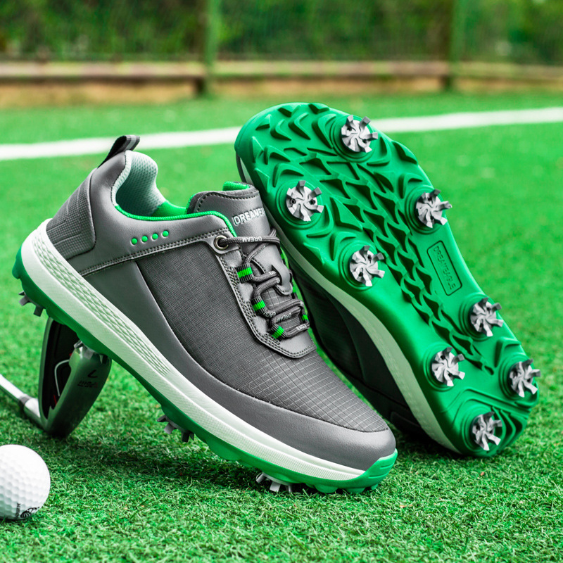 新作高級品ゴルフシューズ ソフトスパイク 強いグリップ 運動靴 フィット感 軽量 弾力性スポーツシューズ新品通気性防滑耐磨 灰/緑 26.0cm 拍卖