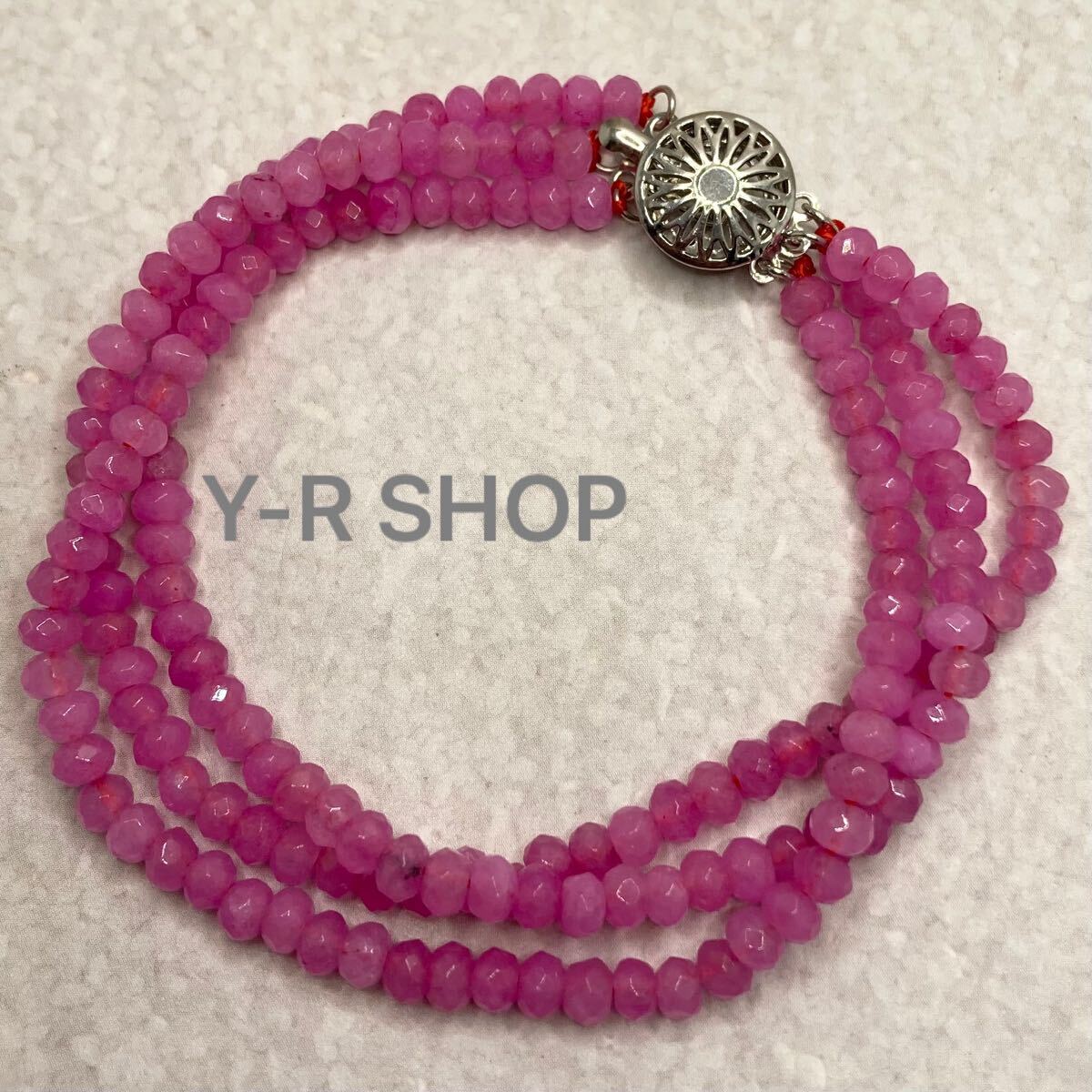 天然石★小粒ピンクルビーの3連ブレスレット★レディース腕輪シルバーアクセサリーカラーストーンエスニックアジアン雑貨新品宝石Y-RSHOP拍卖