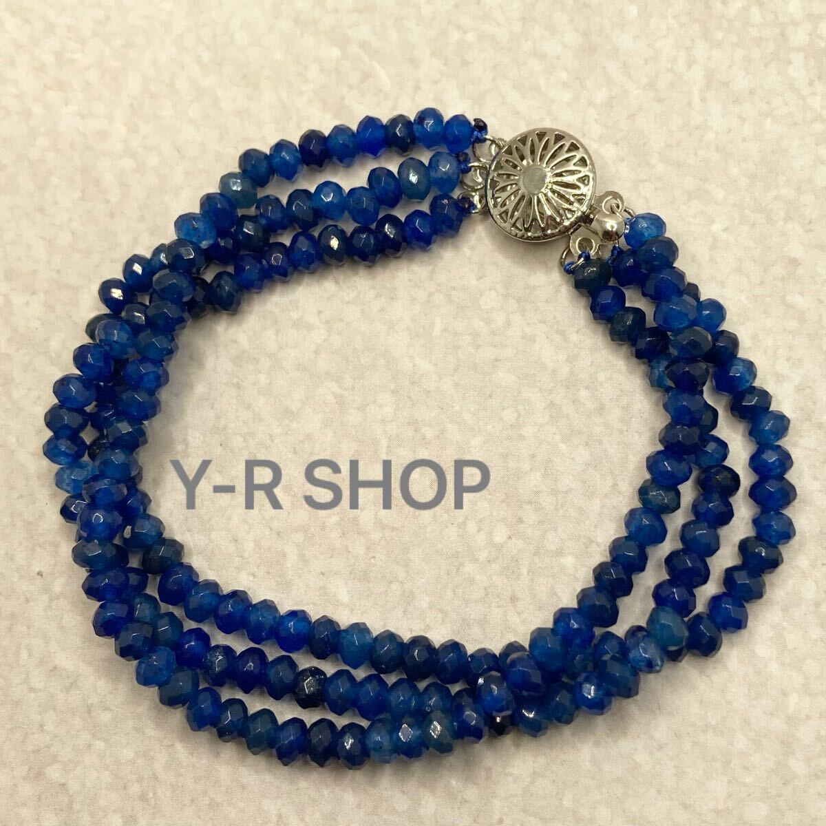 天然石★小粒サファイアの3連ブレスレット★レディース腕輪シルバーアクセサリーカラーストーンエスニックアジアン雑貨新品Y-RSHOP卸売拍卖