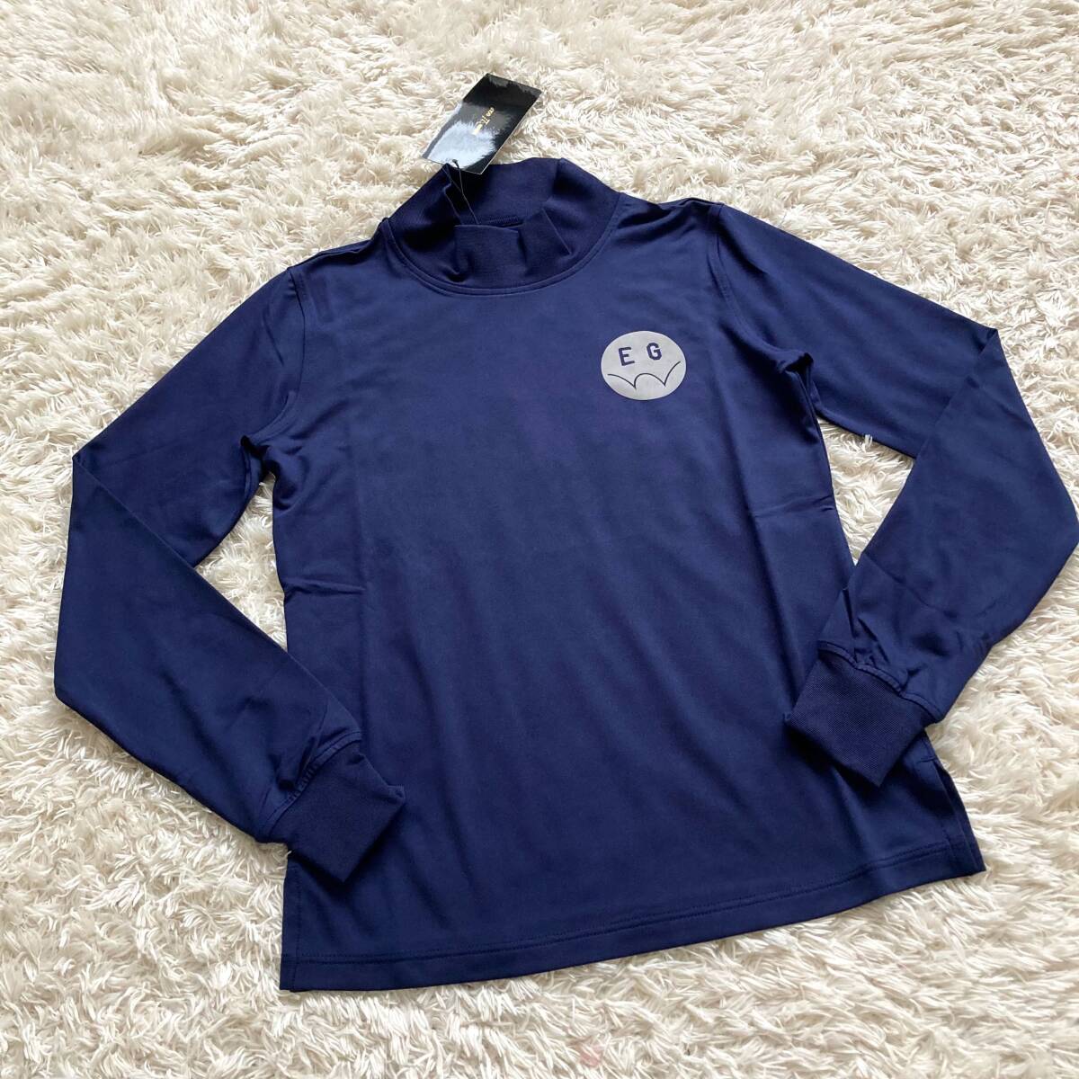 新品 未使用 EDWIN エドウィン 長袖 モックネック シャツ 紺色 ネイビー レディースSS XS 150cm ゴルフ インナー 秋物 ガールズ拍卖