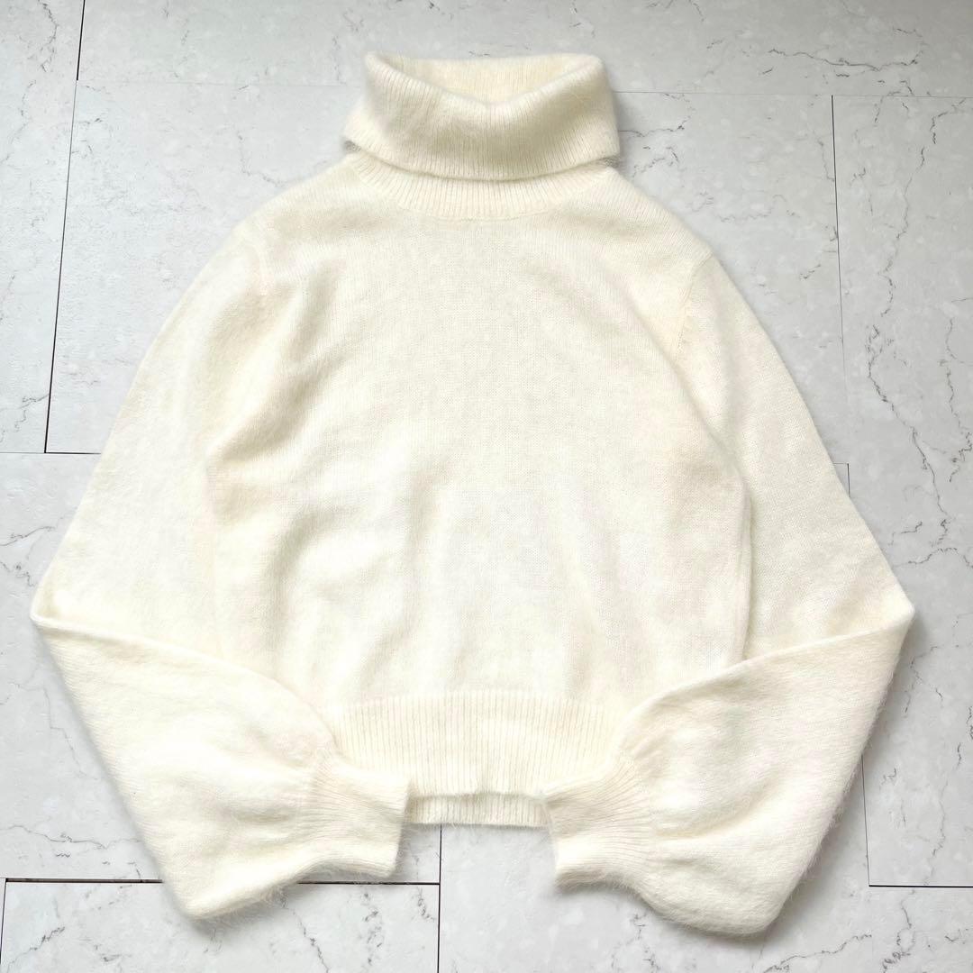 ふわふわ エイミーイストワール eimyistoire 美品 アンゴラ タートルネック シャギー ファー ニット 白 ホワイト拍卖