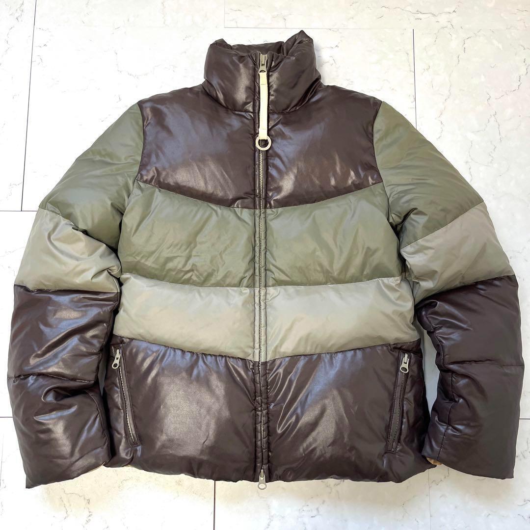パラスパレス pallas palace 美品 サイズ3→Lサイズ アースカラー切り替え スタンドカラー ダウンジャケット 茶緑 ブラウングリーン拍卖