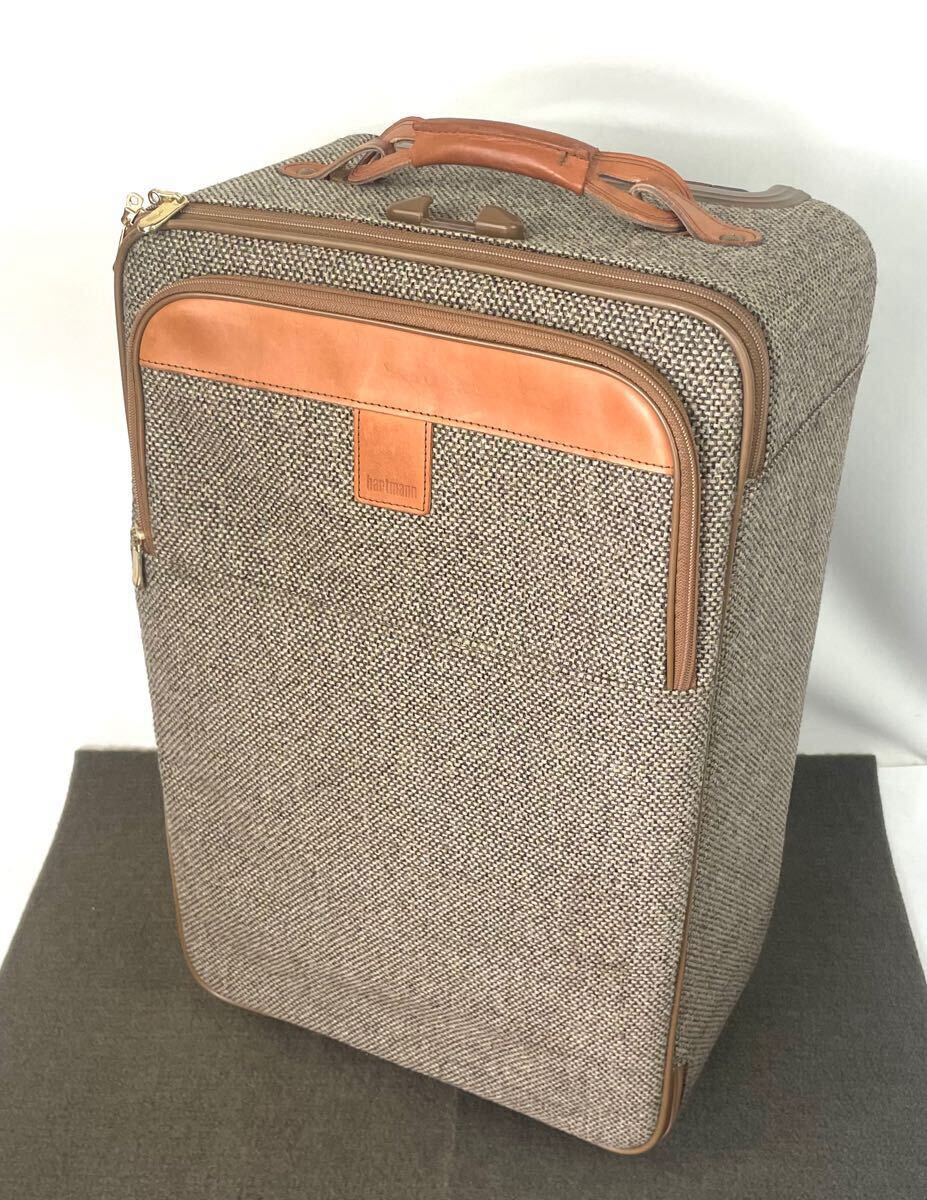 ●美品 hartman ハートマン トラベル キャリーケース ツイード レザー キャリーバッグ スーツケース 旅行 ビジネス●拍卖
