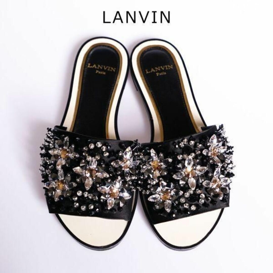 LANVIN ランバン フラット ミュール ビジュー サンダル ブラック拍卖