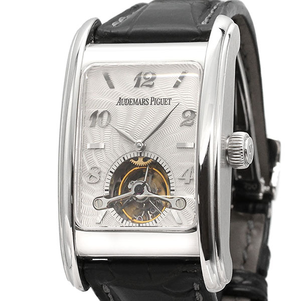希少 オーデマピゲ AUDEMARS PIGUET エドワールピゲ トゥールビヨン シルバー文字盤 K18WG/革 メンズ腕時計 手巻き 裏スケ拍卖