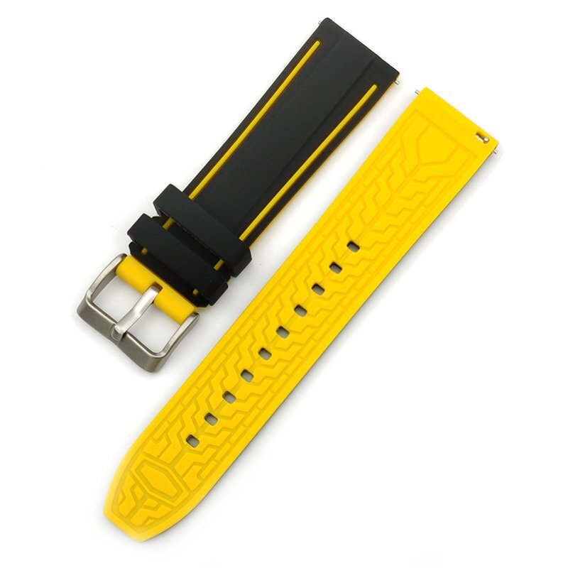 腕時計 ラバー ベルト バンド ブラック/イエロー 24mm 交換 バネ棒内蔵拍卖