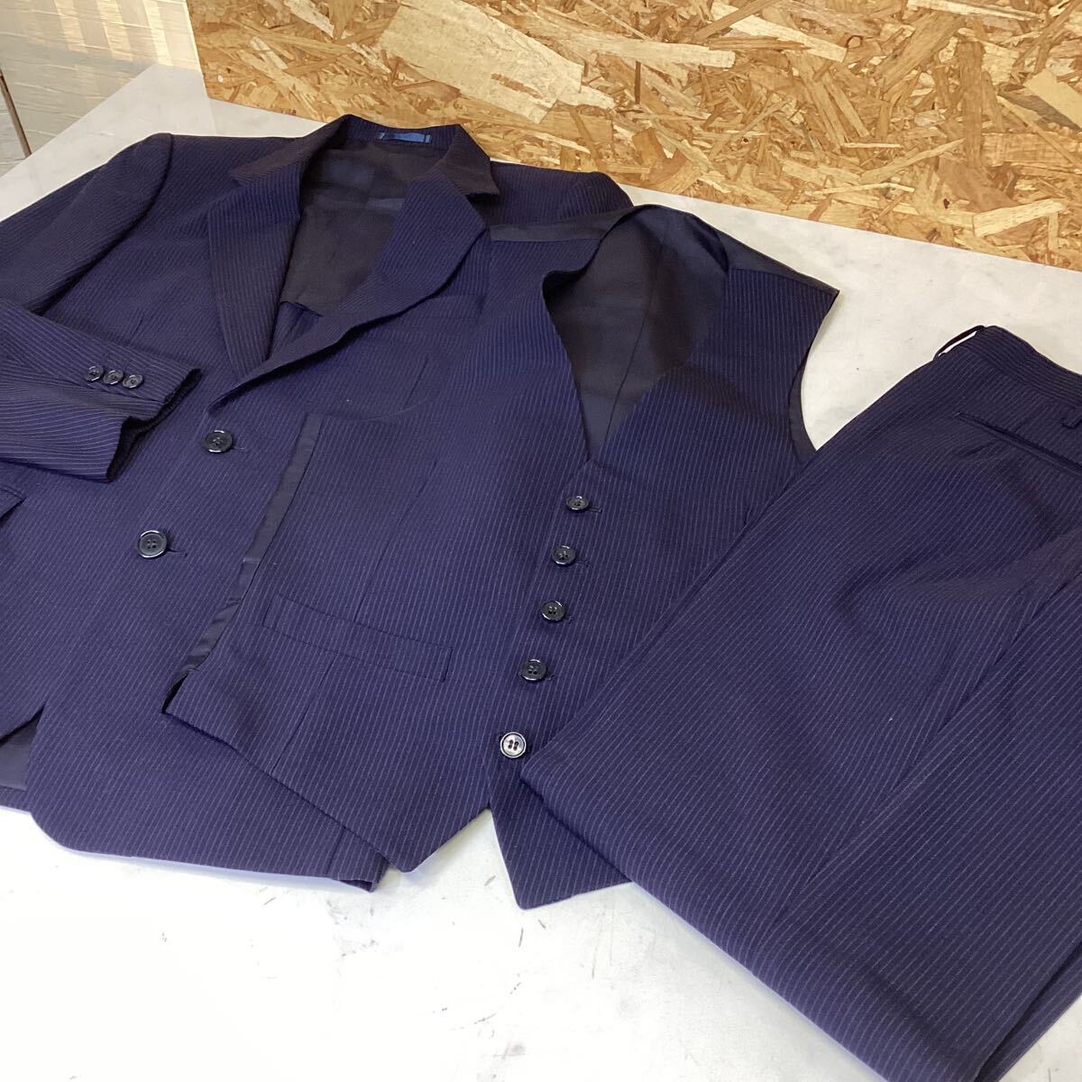 スーツ パンツ ベスト 3点セット 紺 個性的 こ-66拍卖