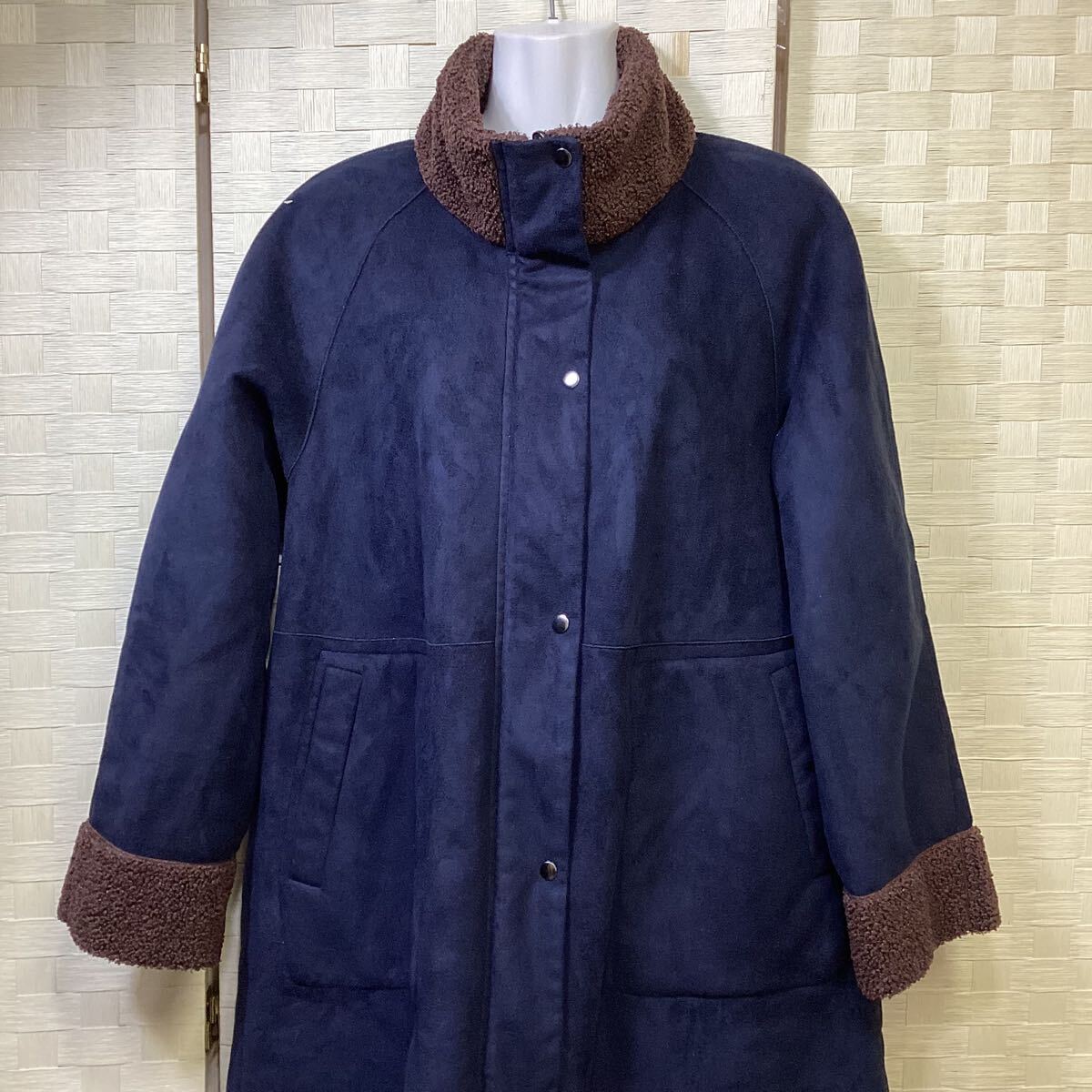 アウター コート 紺 茶色 起毛 厚め こ-70状態良い拍卖