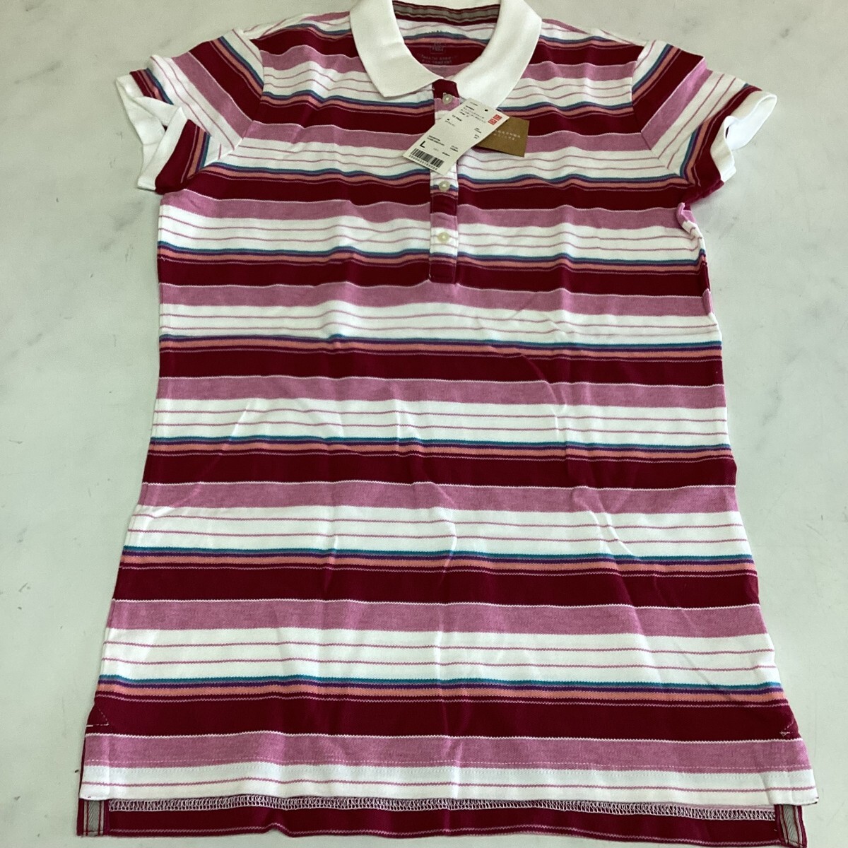 UNIQLO レディース ボーダー 半袖 シャツ Lサイズ ピンク(さ7)拍卖