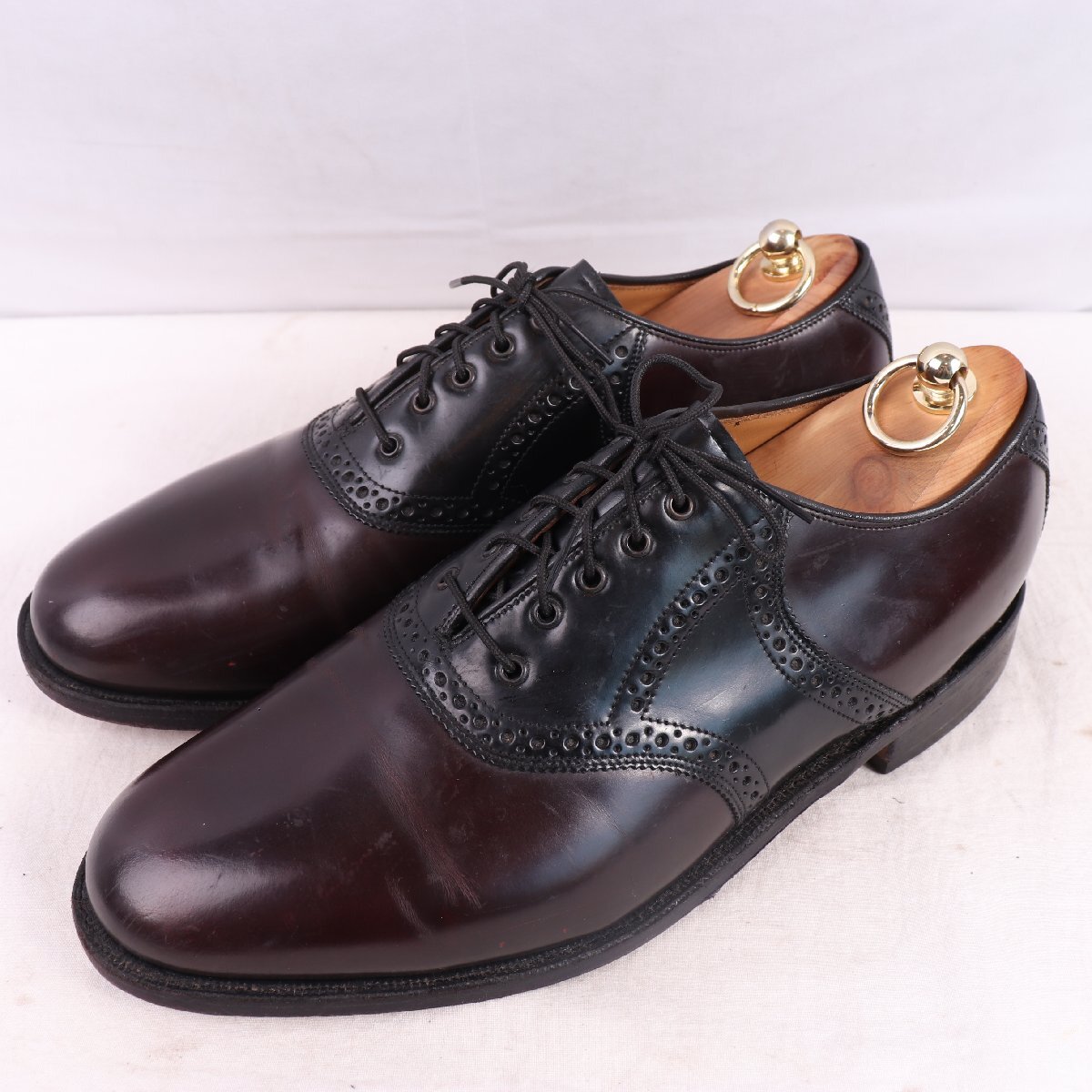 ジョンストン&マーフィー 8 1/2 E /26.5cm 位 バーガンディ × ブラック 内羽根 サドルシューズ メンズ Johnston & Murphy 中古 ds4821拍卖