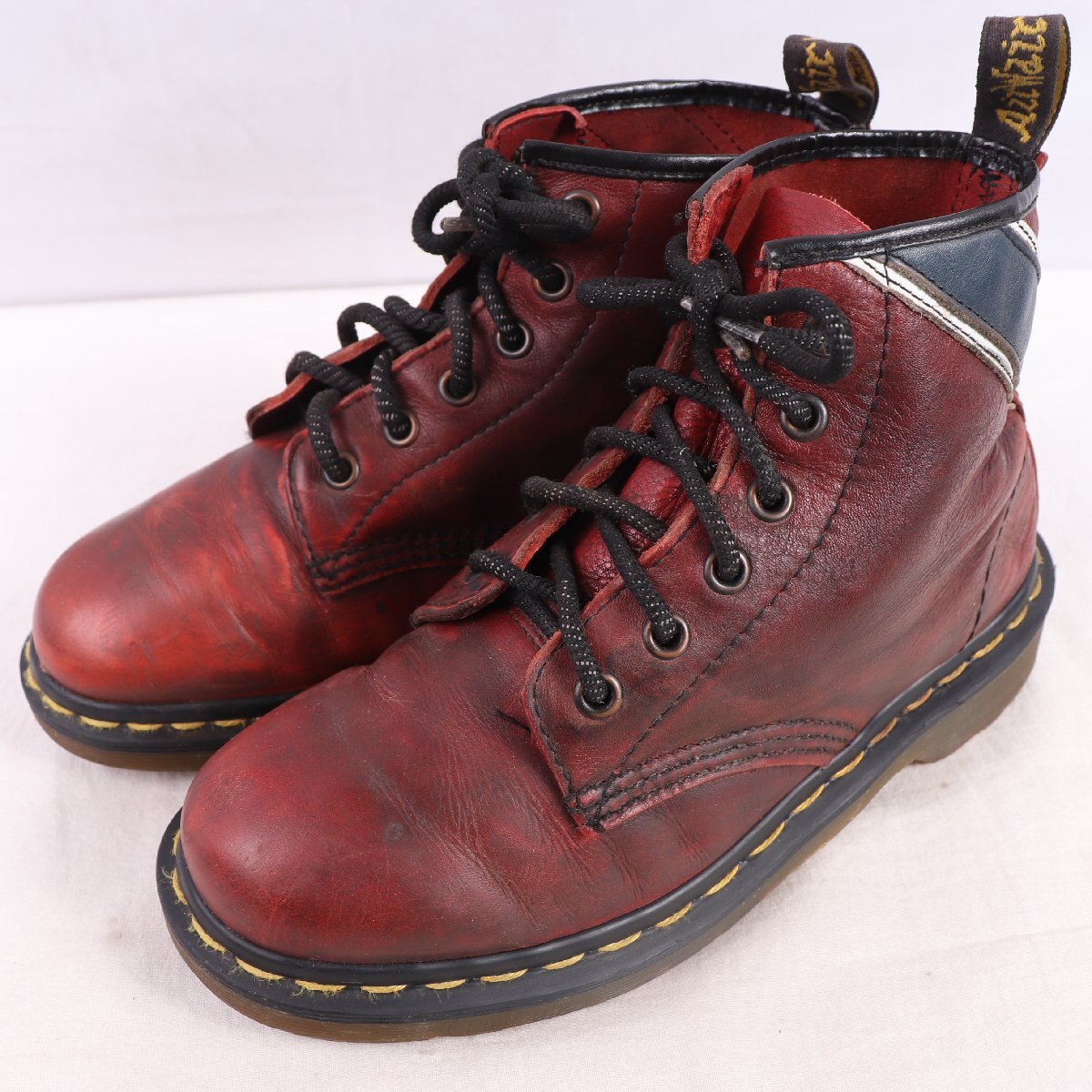 英国製 ドクターマーチン UK4/22.5cm-23.0cm/6ホール チェリー ネイビー デザイン ブーツ イングランド レディース 古着 中古 dh4205拍卖