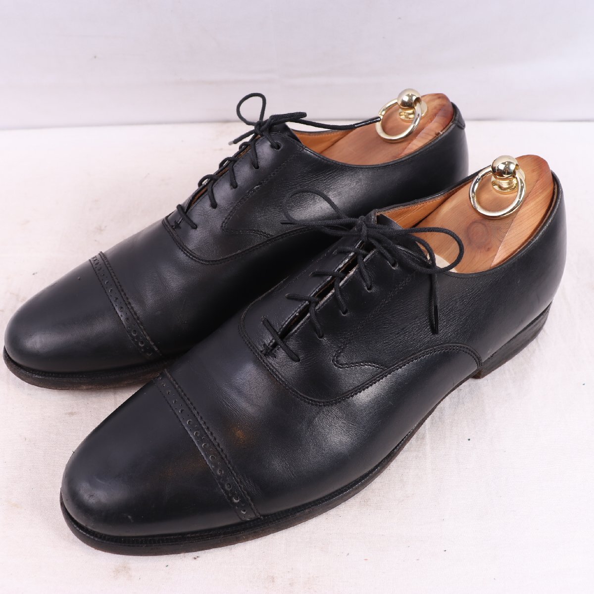 Peal & Co ブルックス ブラザーズ 9 1/2 D 28.0cm 位 英国製 パンチドキャップトゥ ピールアンドコー 黒 Brooks Brothers 革靴 中古 ds4899拍卖