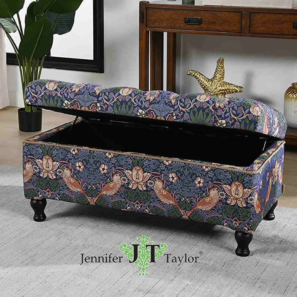 ジェニファーテイラー/JenniferTaylor 収納付きベンチ StrawberryThief(いちご泥棒) 33032SB-VI02 メーカー直送商品拍卖