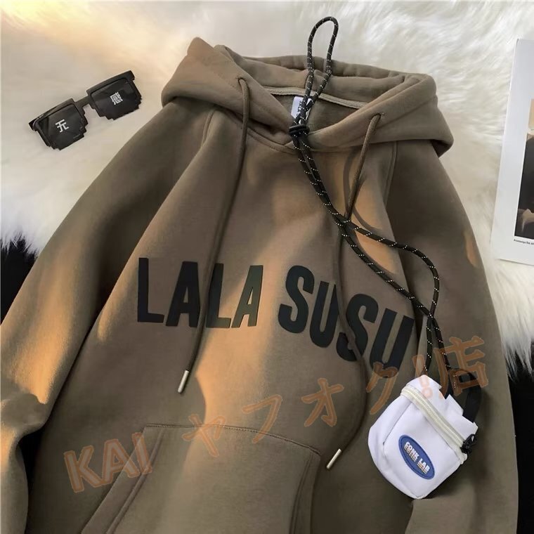 新品トレーナー 裏起毛 厚手 メンズ トップス 韓国風 長袖 フード付き ゆったり 秋冬 大きいサイズ (3色M-5XL) サイズ選択可拍卖