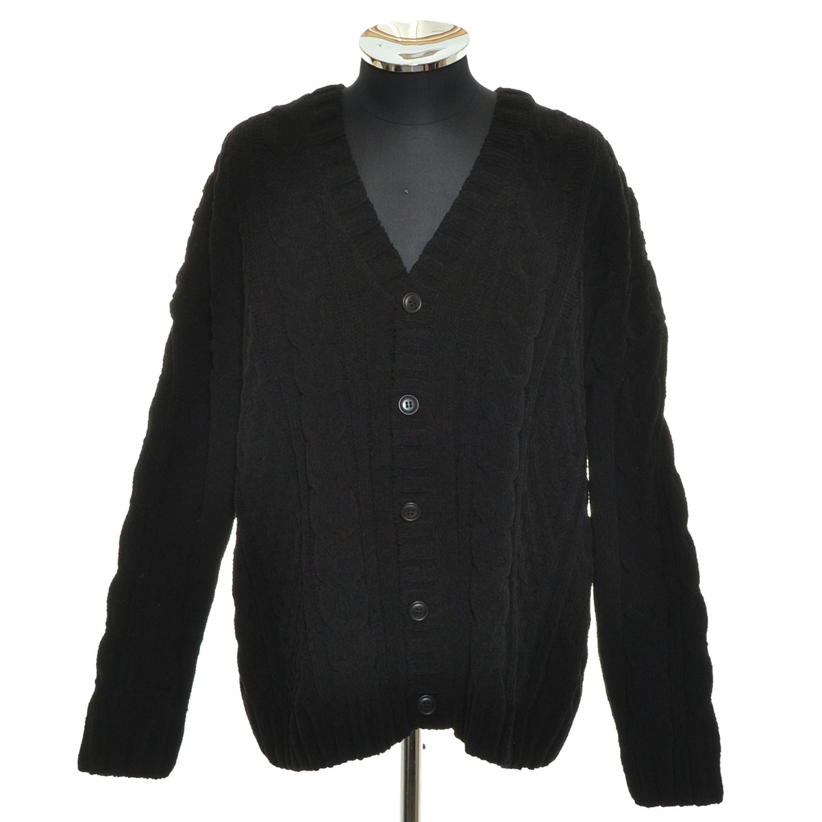 〇515832 AZUL by moussy アズール マウジー ○シェニールケーブルニットカーディガン ★ サイズF 23aw メンズ ブラック拍卖