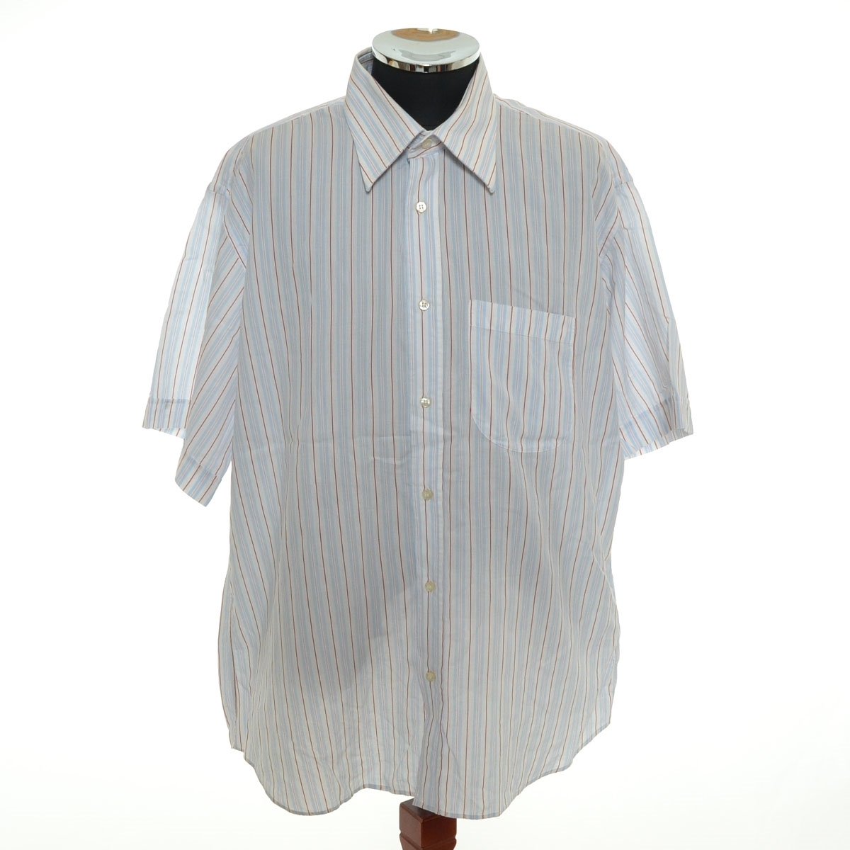 〇519208 GLOU ○半袖 ストライプシャツ サイズXL メンズ イタリア製 ホワイト拍卖