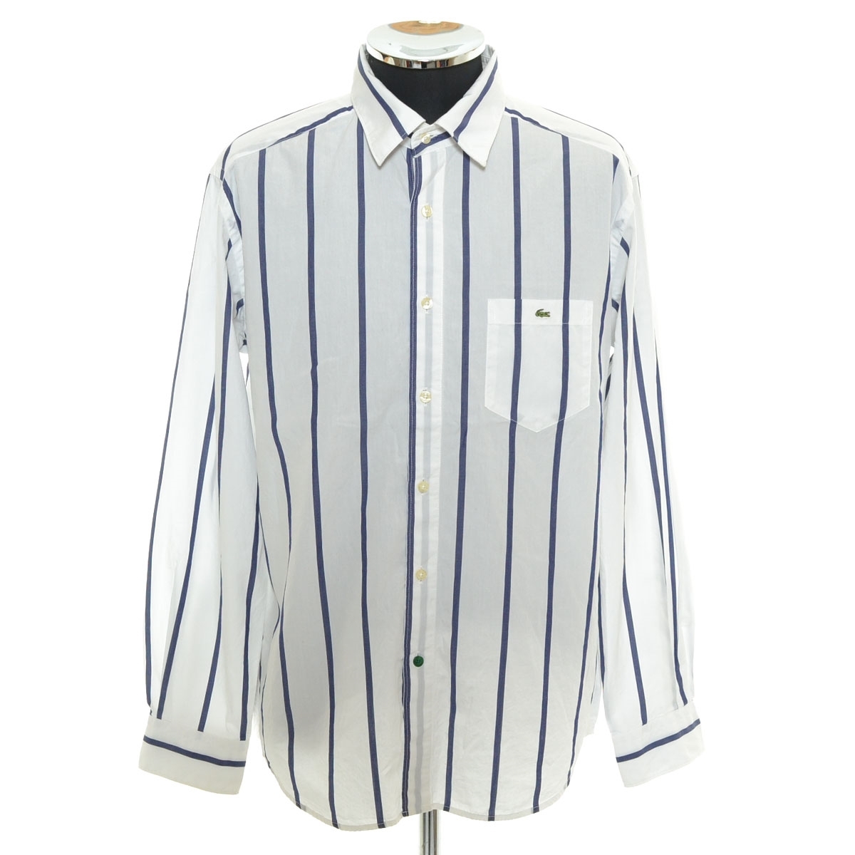 〇508780 LACOSTE ラコステ ○長袖シャツ ビッグストライプ サイズ4 メンズ ホワイト ネイビー拍卖