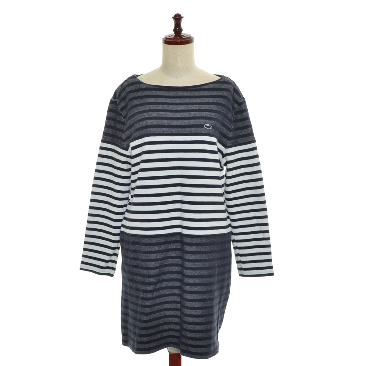 ■525147 LACOSTE ラコステ ●ワンピース 長袖 切替ボーダーTシャツワンピース EF7957 サイズM レディース ネイビー ホワイト拍卖