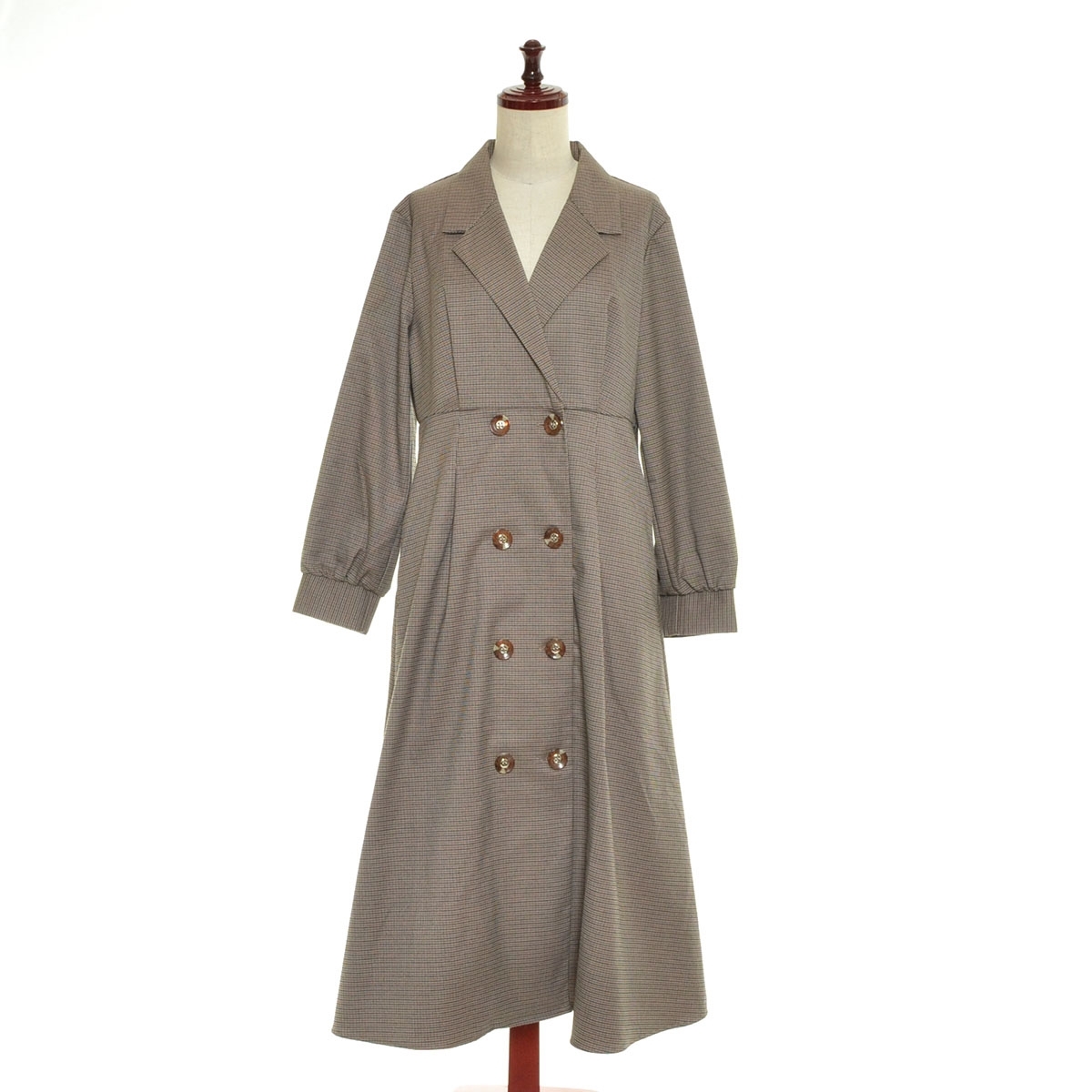 ■528040 AS KNOW AS アズノウアズ ●グレンチェックワンピース ステンカラー ダブルボタン QG1154 レディース ブラウン拍卖