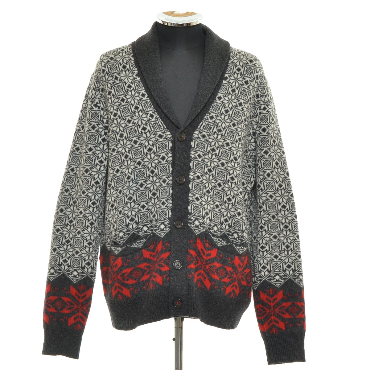 ●521539 BROOKS BROTHERS ブルックスブラザーズ ●ショールカーディガン RED FLEECE ジャガー織り サイズM メンズ グレー レッド ニット拍卖