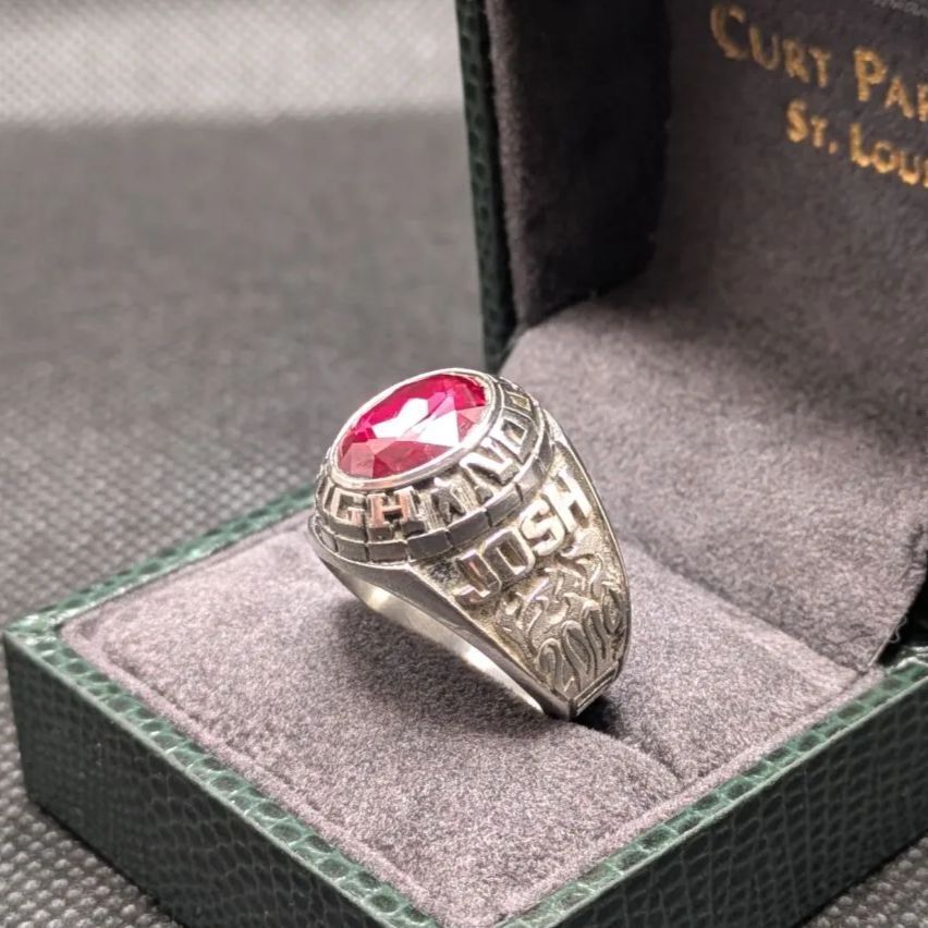 1円スタート JOSTEN LTM スターリングシルバー925 カレッジリング 2009年 17号 ヴィンテージ 指輪 リング アクセサリー ジャスティン社 赤拍卖