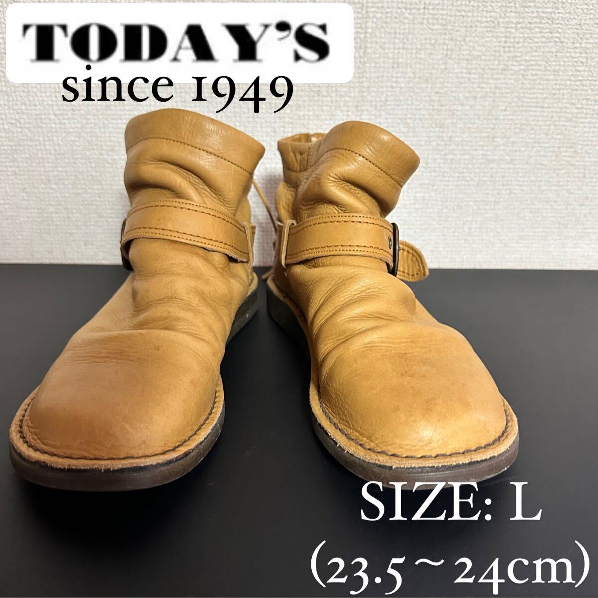 【TODAY'S】くしゅくしゅ 本革 ステッチダウン アンクルブーツ Lサイズ拍卖