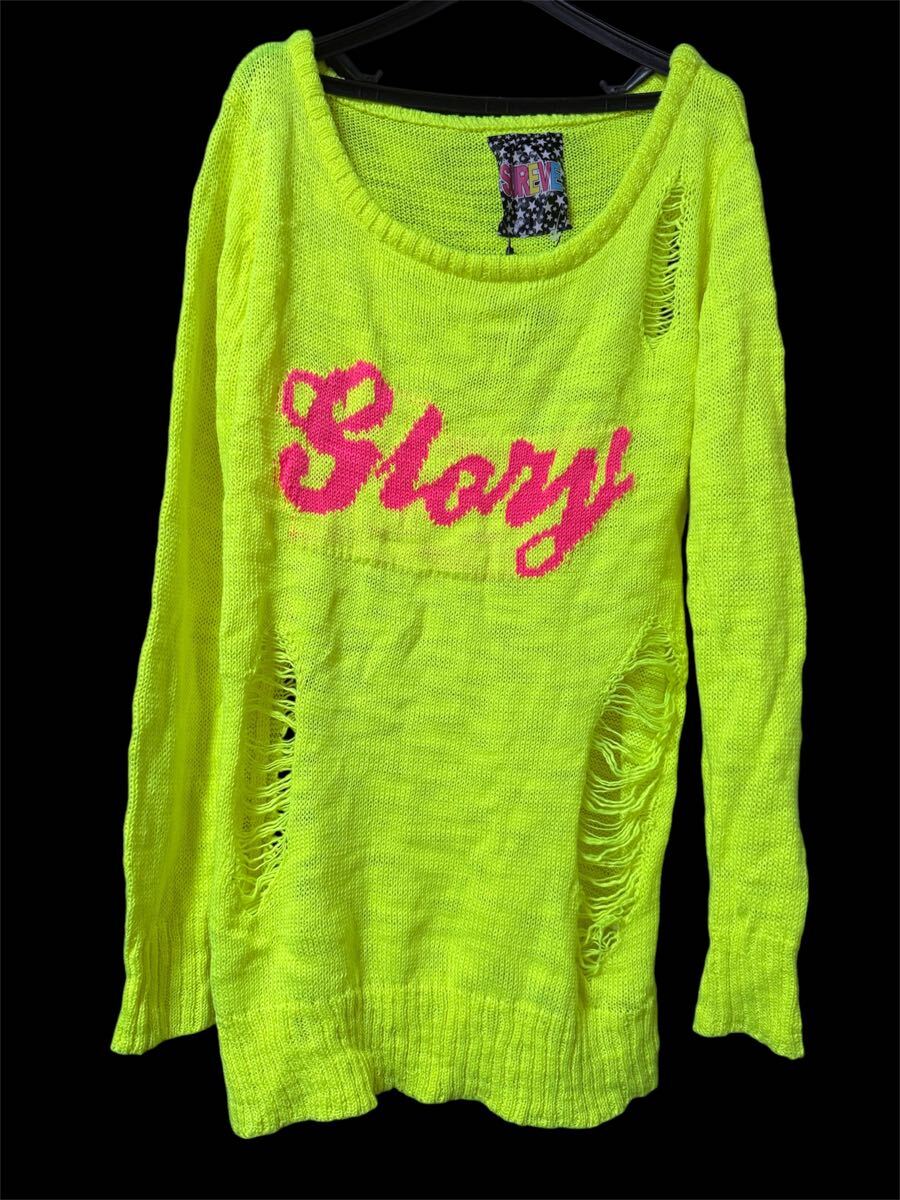 新品タグ付きネオンカラーダメージロングニット♪~M~拍卖