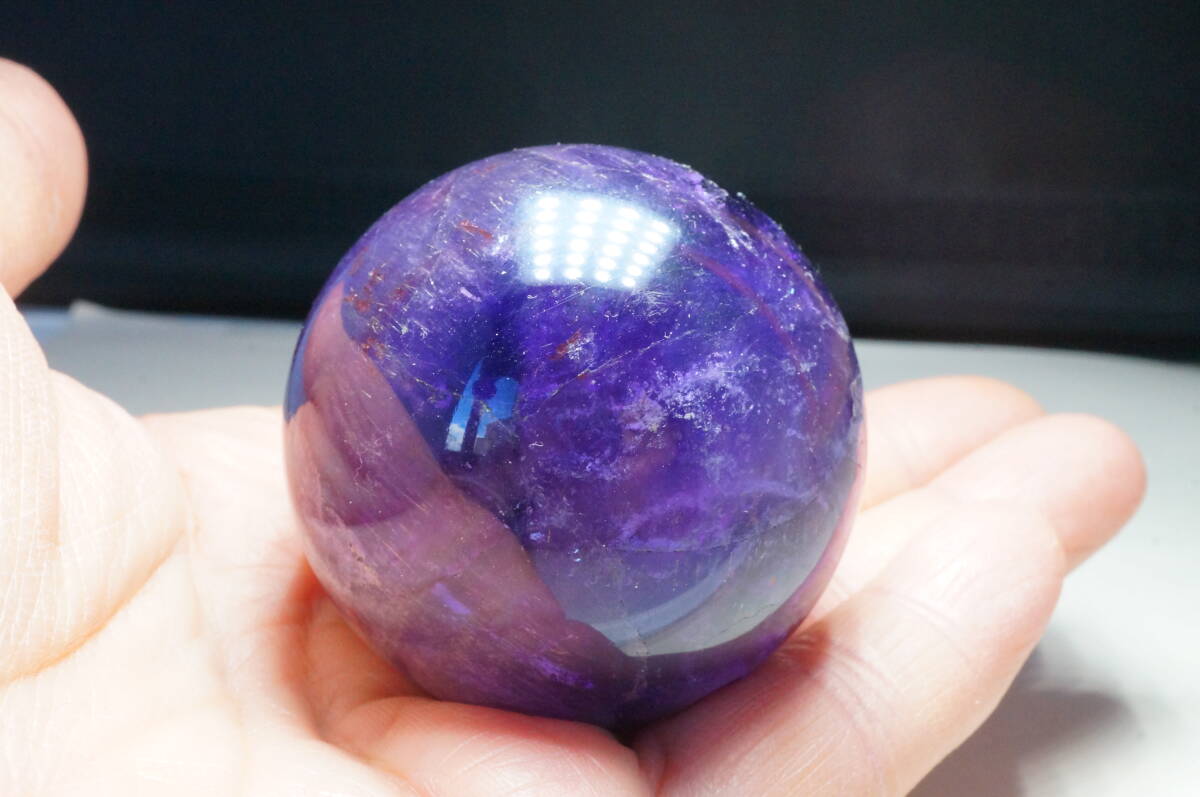 特大サイズ48.15mm【即決特別価格!早い者勝ち】希少!原石を丸玉加工彫刻研磨!天然アメジスト(紫水晶)甲府で彫刻研磨拍卖