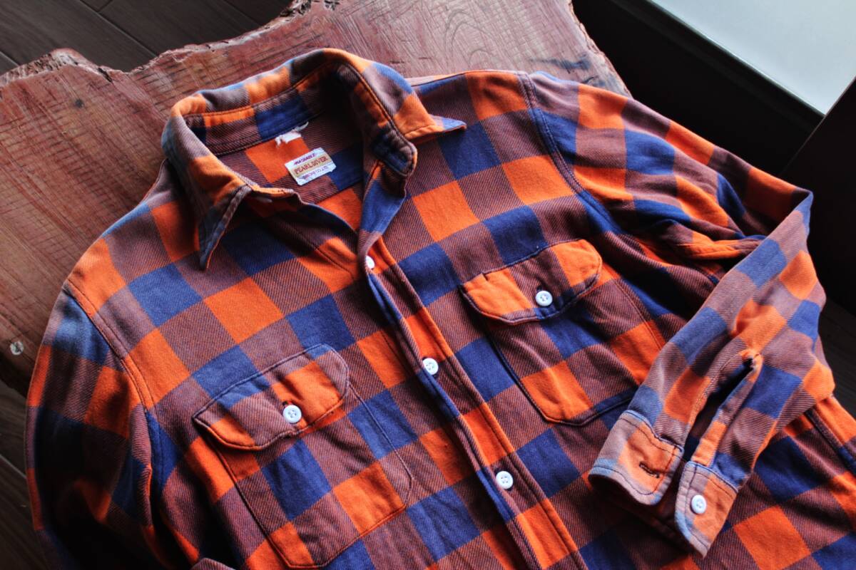PEARL DIVER★/ 80s 90sチェックネル長袖シャツM BL×OR★パールダイバー こなれた雰囲気最高です拍卖