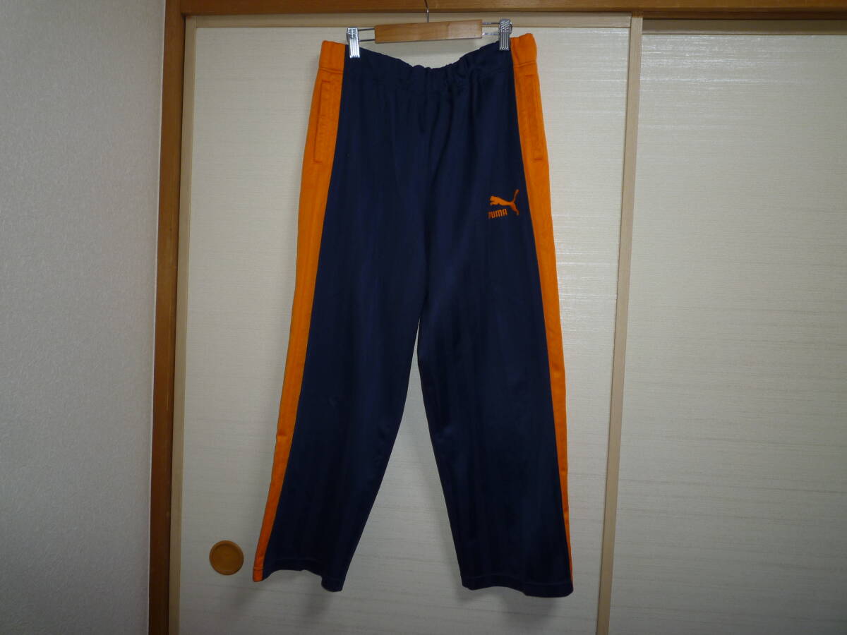 プーマ シャドーストライプジャージパンツ 紺×橙 Sサイズ拍卖