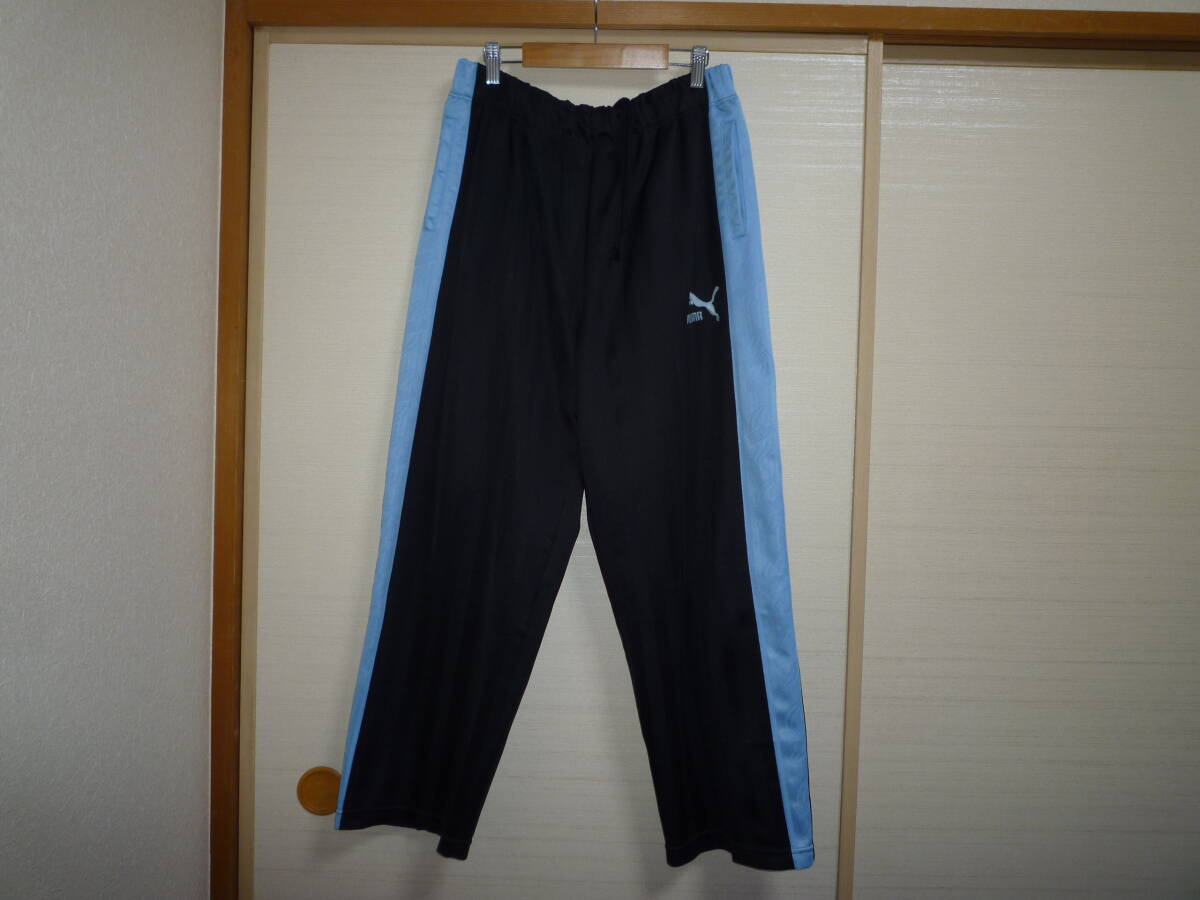 プーマ シャドーストライプジャージパンツ 黒×水色 Mサイズ拍卖