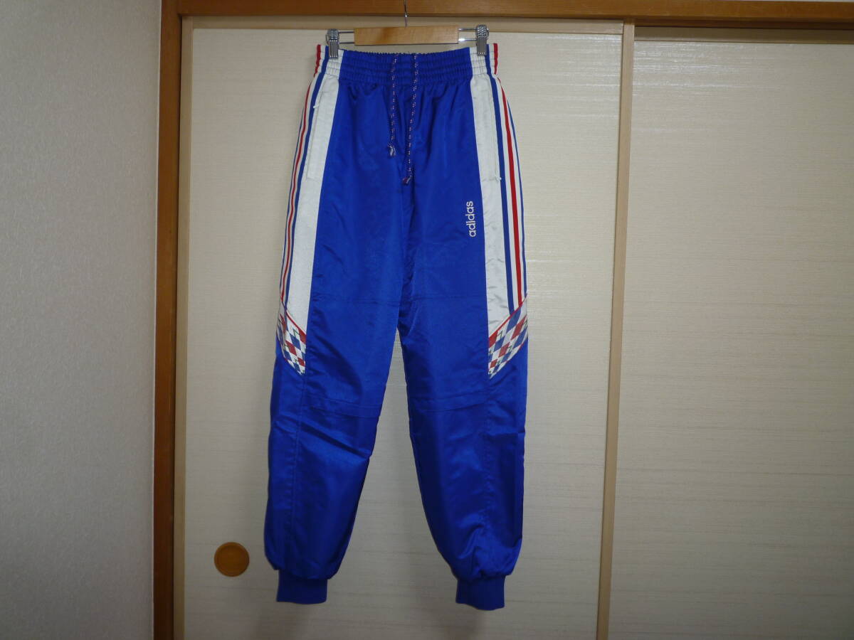 アディダス 裏トリコット ナイロンパンツ 青×赤白青ライン Mサイズ トリコロール柄 横浜マリノス柄拍卖