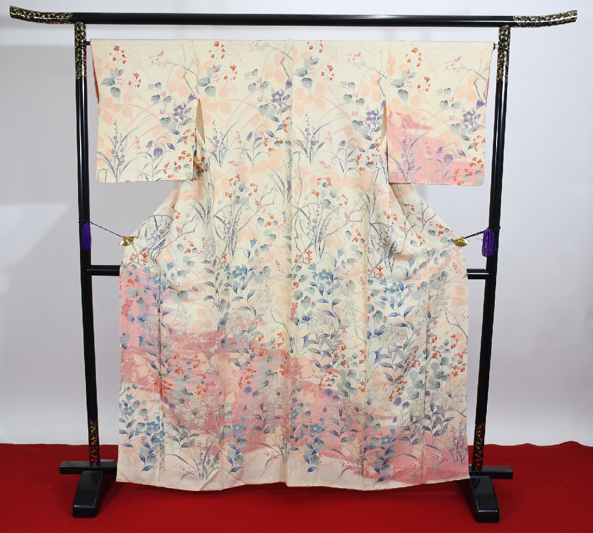 小紋 着物 袷 縮緬 花 身丈156cm 裄丈67cm ★ kb-6455 桜庭呉服店拍卖