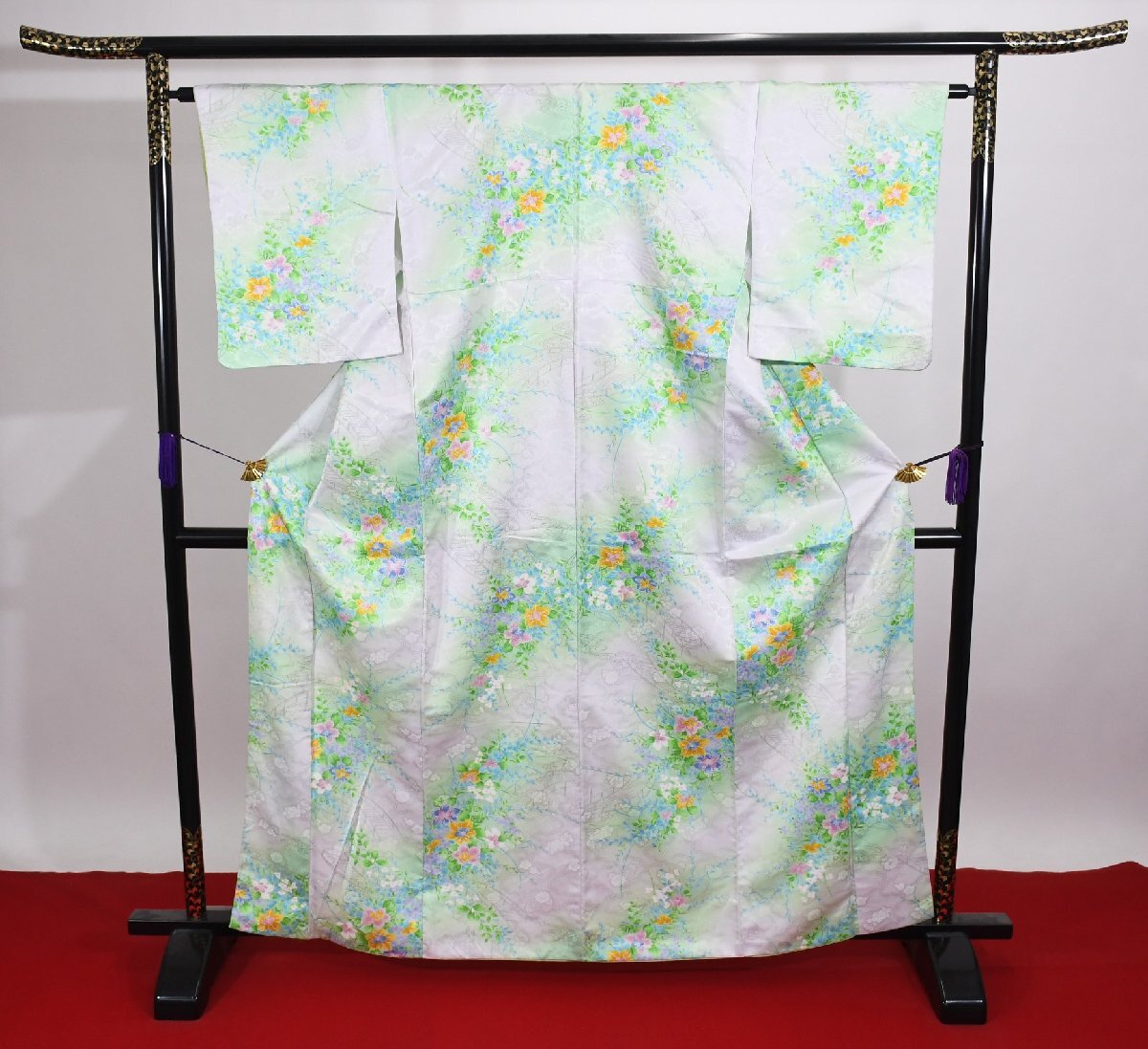 小紋 着物 袷 花 洗える着物 身丈157cm 裄丈65cm ★ kb-6364 桜庭呉服店拍卖
