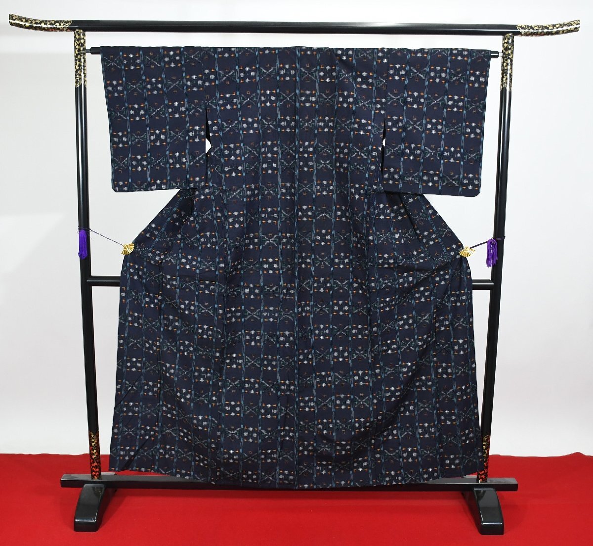 紬 つむぎ 絣 単衣 身丈151cm 裄丈64.5cm ★着物 pb-3108 桜庭呉服店拍卖