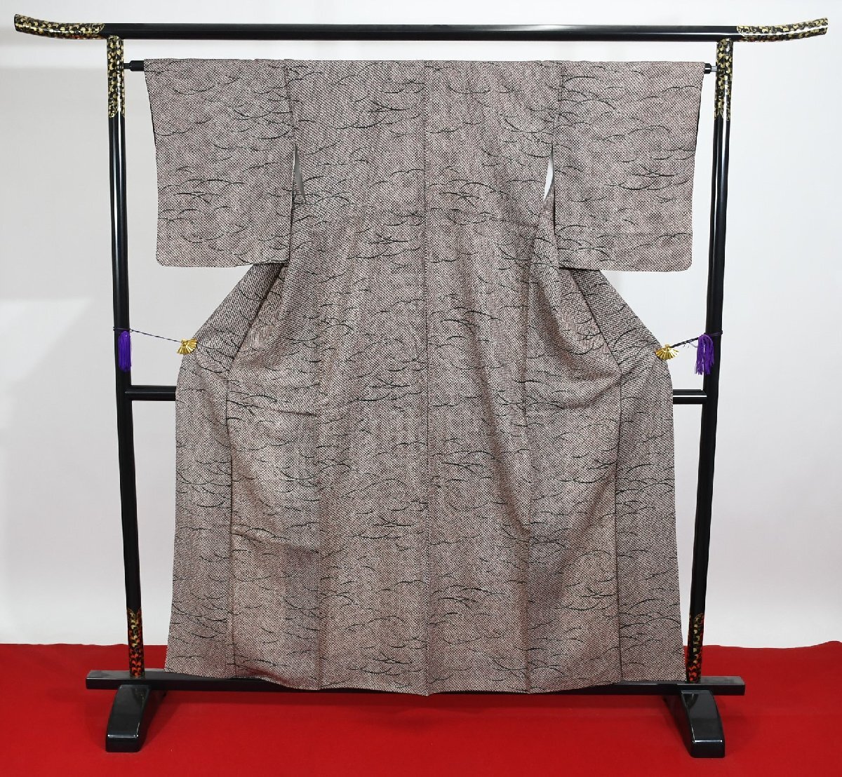 小紋 着物 袷 絞り 芝 身丈152cm 裄丈65cm ★ kb-6367 桜庭呉服店拍卖