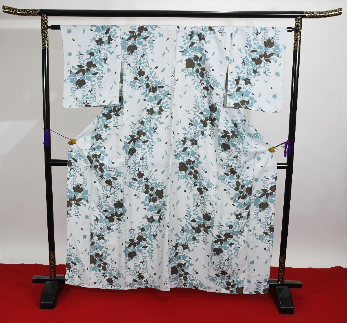 小紋 着物 単衣 化繊 葉 影 身丈155cm 裄丈64.5cm ★ kb-6383 桜庭呉服店拍卖