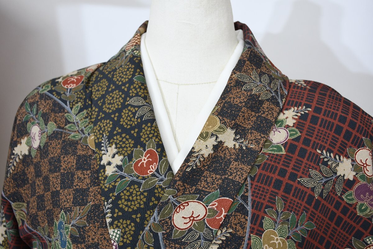 小紋 着物 袷 花 身丈159cm 裄丈65cm ★ kb-6437 桜庭呉服店拍卖